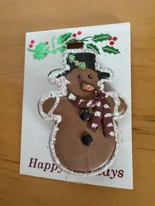 Folkart Snowman Pin Brooch New Gingerbread - Picture 1 of 3