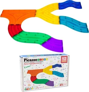 PicassoTiles 12 Piece Race Track Add-On Magnetic Building Block Set Magnet... - Picture 1 of 7