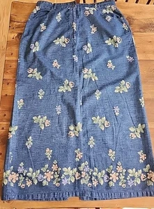 Vintage Maxi Skirt Size 14-16 Dark Chambray Denim Floral Print Villager Sport - Picture 1 of 12