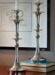 SHAFTESBURY CONTEMPORARY CANDLE HOLDERS - NICKEL FINISH - SET OF TWO