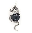 Sterling Silver 3D Design Dragon With Onyx Ball Pendant New