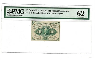 Fr-1243 $0.10 First Issue Fractional Currency - 10 Cents - Graded PMG 62 - Image 1 of 2