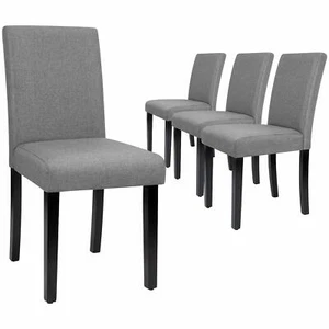 Dining Chairs Armless Urban Style Home Fabric Solid Wood Legs Gray Set of 4 - Picture 1 of 7