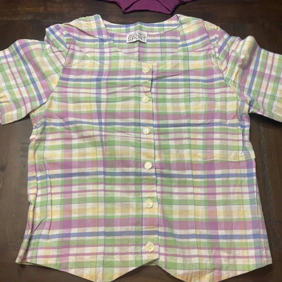 Blusa Jaclyn Smith Sport Vintage Xadrez Multicolorido - Imagem 1 de 4