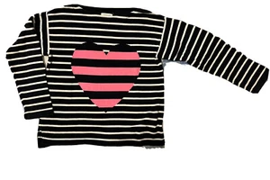 CREWCUTS -Kids Girls Blue White Striped, Pink Heart Knit Sweater Valentine Sz 12 - Picture 1 of 4