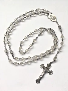 Vintage Rosary Theda Sterling Silver Cross Medal Clear Faceted Glass Beads - Picture 1 of 3