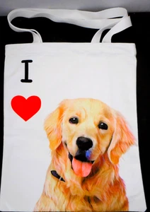 Hundetasche weiß-I Herz Golden Retriever weiches Canvas Tasche Druckknopf 17x14,5 #6 - Bild 1 von 7