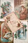 Lot of 5 Vintage Tucks Christmas Postcards Santa, Holly, Embossed, Flaws