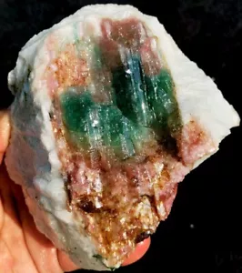 601g Natürliche Ausgezeichnete Wassermelonen Farbe Turmalin Eiskristall Präparat ia8937 - Bild 1 von 14