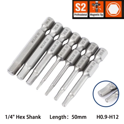 12-Piece Hex Key Allen Bit Set - S2, Magnetic, Quick-Change, 50mm Long Metric - Image 1 of 4