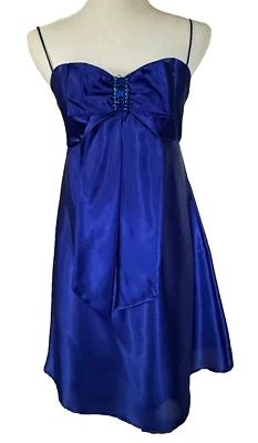 Jessica McClintock Gunne Sax Prom Dress Size 7 Blue Spaghetti Straps Bow Jeweled - Image 1 of 4