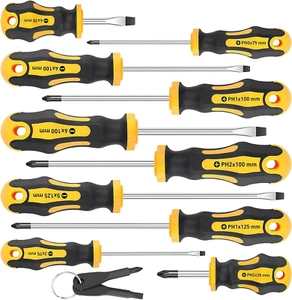 10pc Magnetic Screwdriver Set – Pro & Home Use, Slotted/Phillips, Ergonomic Grip - Picture 1 of 11
