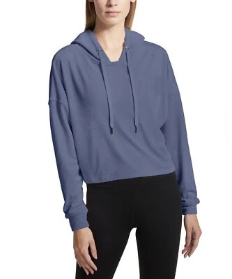 DKNY Sport Velour Cropped Hoodie Blue XS NWT! $79 - Image 1 of 2