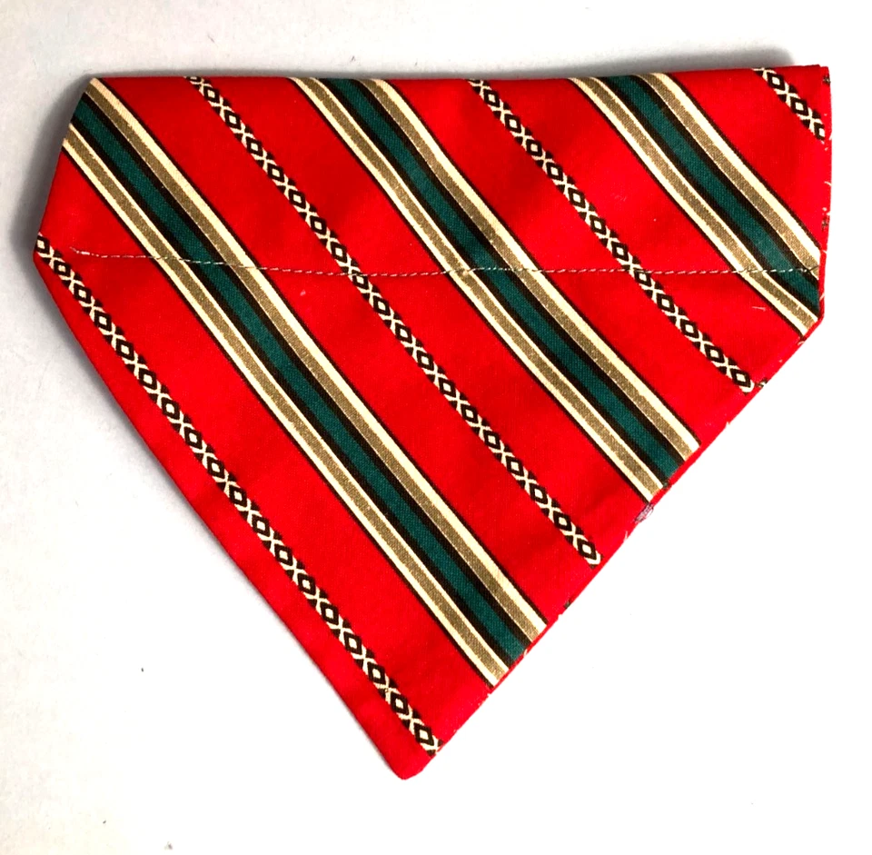 Over Collar SlideOn Pet Dog Cat Bandana  CHRISTMAS RED/GREEN STRIPES  SMALL/ MED - Image 1 of 1
