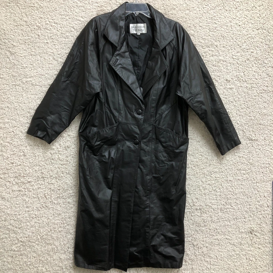 Gabardina Brandon Thomas mediana adulto cuero negro manga larga muescas para mujer Foto 1 de 4