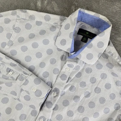 Camisa Bristol & Bull Para Hombre Mediana 15/15.5 32/33 Lunares Blancos Manga Larga Puño Abatible Foto 1 de 4