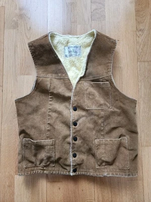 Joo-Kay Leather Vest Size Small Sherpa Lined Button Up. Stained Brown/Tan - Image 1 of 4