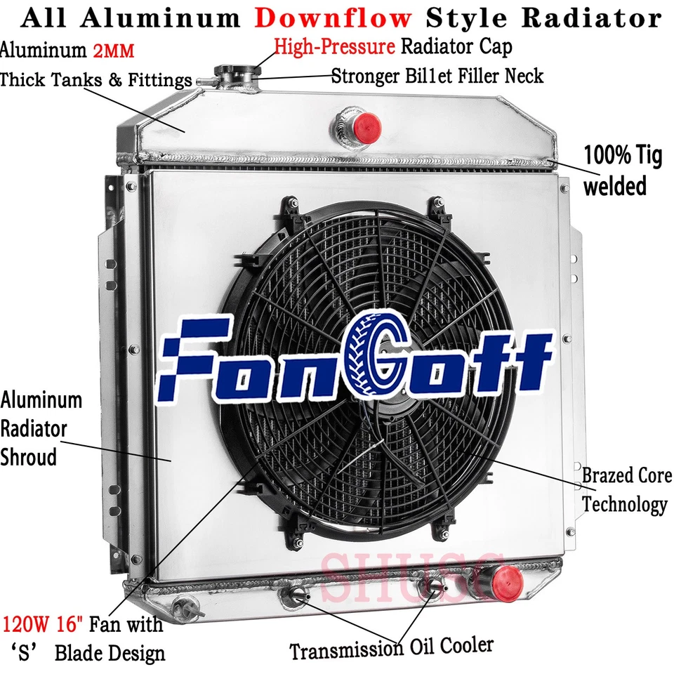 3 Row Aluminum Radiator+Shroud Fan  For 1957-1960 1958 Ford F100 Truck Chevy V8 Foto 1 de 4