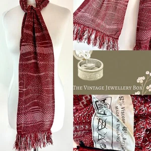 Vintage Thin Knit Stripe Patterned Scarf Cravat Dandy 1970s Red Black Unisex 70s - Picture 1 of 6