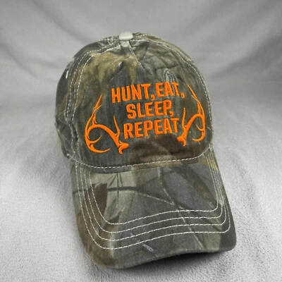 Boné masculino Hunt Eat Sleep Repeat OS verde camuflado Strapback Realtree Outdoor - Imagem 1 de 4