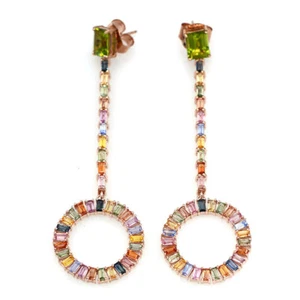 Meher Jewelry 3.5" Rose Vermeil Multi Sapphire & Peridot Gemstone Earring Silver - Picture 1 of 5