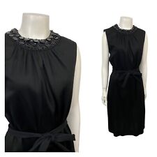 1960s Sleeveless Dress / Black Mod Tie Shift Dress Beaded Neckline / Medium