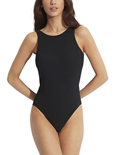 Traje de baño Seafolly L70634 para mujer negro sauce cuello alto de una pieza talla US 12 Foto 1 de 4