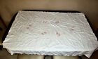Vintage Pink Trailing Leaves Embroidered 49 X 66 Linen Tablecloth   No Stains