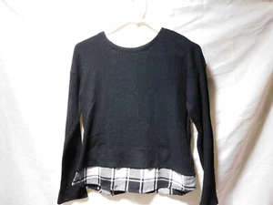 Place Black Plaid Long Sleeve Pull Over Sweater Girls Size Lg 10/12 - Picture 1 of 10