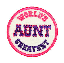 World's Greatest Aunt Embroidered Patch Ivory/Hot Pink Iron-On Sew-On Hat Jacket