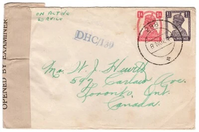 RCAF - Southeast Asia WWII 1943 India - RAF Censor Cover to Toronto - Image 1 of 2