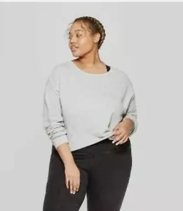 Womens Gift Ideas Cropped Sweatshirt Plus Size Crew Neck Lounge Light Gray 1X - Picture 1 of 4
