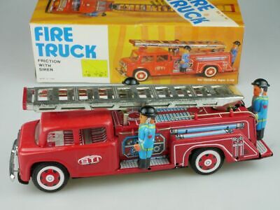 MF 718 China Blech Fire Truck 26cm Feuerwehr Tin Toy Friction + Box 118908 • 34.90€