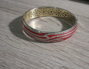 Extraordinary 925 Enamel and Tiny Diamonds Hinged Bangle Bracelet - Picture 1 of 15