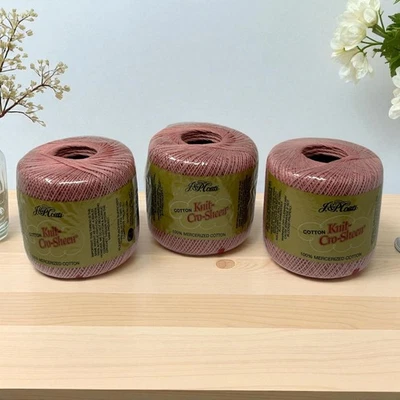 J & P Coats Knit-Cro-Sheen 100% Mercerized Cotton Thread 3-Pack Almond Pink New - Image 1 of 4