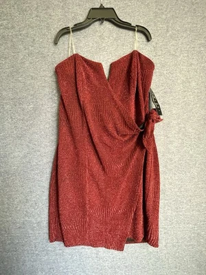 Mini Vestido Trixxi Talla Grande 3X Brillo Metálico Rojo Profundo Imitación Envolvente Capricho Foto 1 de 4