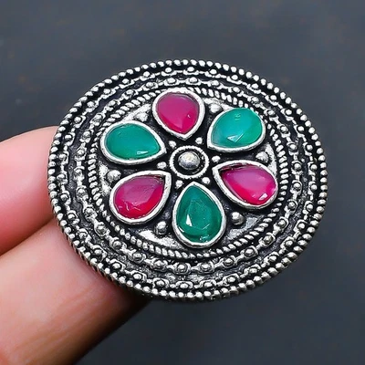 Anillo Joyería Piedras Preciosas Rubí Rojo Cachemira Esmeralda Talla EE. UU. 7.5 Z737 Foto 1 de 3