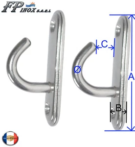 Crochet inox Sur Platine Longueur 65mm ( Lot de 2 ) inox 316 - A4 - Imagen 1 de 1
