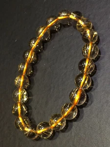 9mm Natural Gold Quartz Golden Hair Rutilated Titanium Crystal Bracelet - Picture 1 of 8