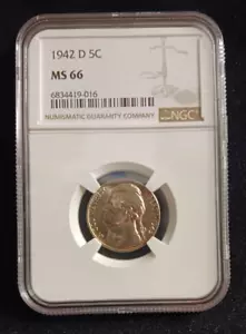1942 D NGC MS 66 Jefferson Nickel Coin - Picture 1 of 4