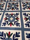 Vintage Hand Crafted & Quilted Applique Rose Of Sharon Quilt 97x85 queen #223