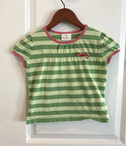 Hanna Andersson Sz 120 Green Striped Short Sleeve Shirt About 6 Years - Picture 1 of 4