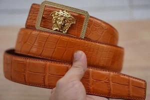 Orange Alligator CROCODILE Print Leather SKIN Men's Belt - W 1.5" +  Buckle - Picture 1 of 9