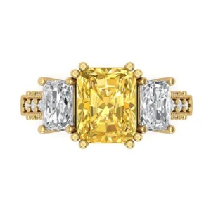 4.27 tcw Emerald Cut Engagement Ring 14K Yellow Gold Yellow Promise Ring - Picture 1 of 11