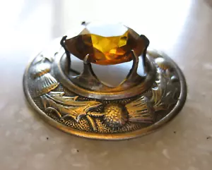 Antique Celtic Scottish Thistle Kilt Pin Brooch Citrine / Made in Great Britain - Picture 1 of 10
