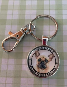 bag tag keychain keyring property of spoilt French bulldog dog cabochon - Bild 1 von 1