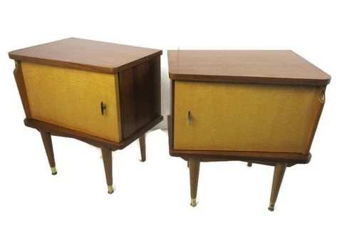 Vintage Nightstands End tables Mid Century Modern Wood Retro Two Toned WOW Pair Cover