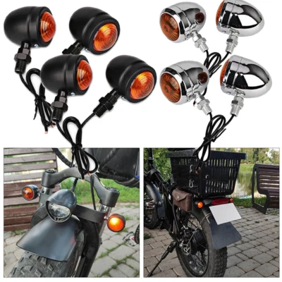UK 4x Aluminum Motorcycle Indicators Motorbike Turn Signal Lights Bullet Bulb