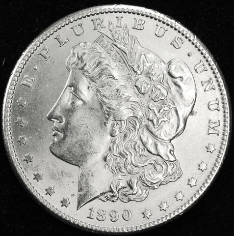 1890-s Morgan Silver Dollar.   BU.  (Inventory A) Cover