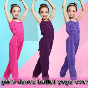 Children Girls Jumpsuit Bodysuit Overalls Dance Dungaree Yoga Leotards Ballet - Picture 1 of 13